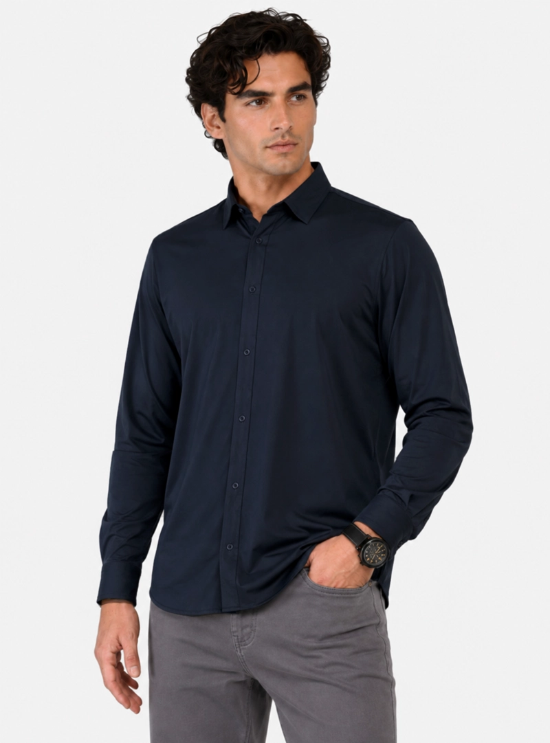 CAMISA SPANDEX NON IRON REGULAR FIT AZUL MARINO ARROW - 1