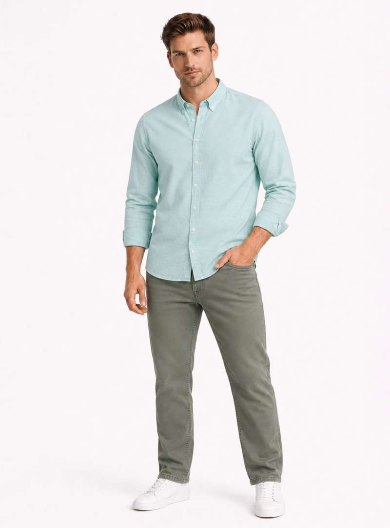 CAMISA OXFORD SPANDEX REGULAR FIT VERDE ARROW - 4