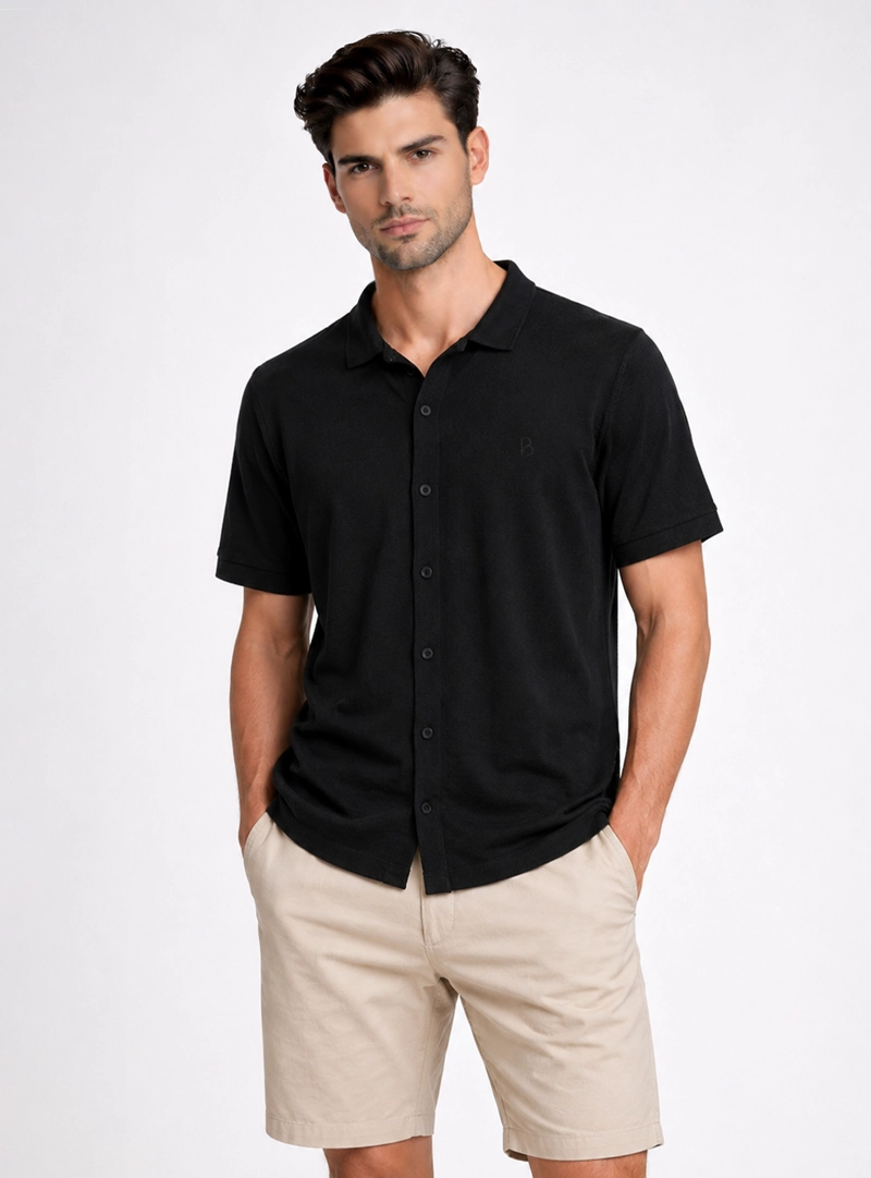 POLERA PIQUE ABOTONADA REGULAR FIT NEGRO PIERO BUTTI - 1