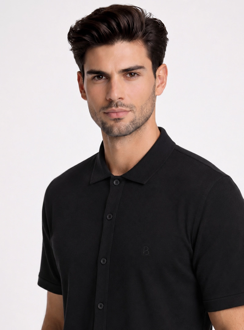 POLERA PIQUE ABOTONADA REGULAR FIT NEGRO PIERO BUTTI - 3