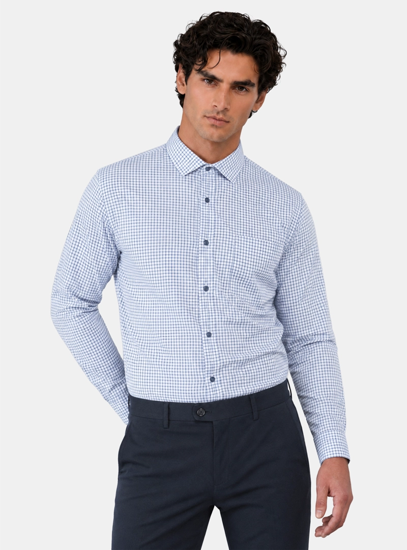 CAMISA FORMAL CUADROS TAILORED FIT AZUL ARROW - 1