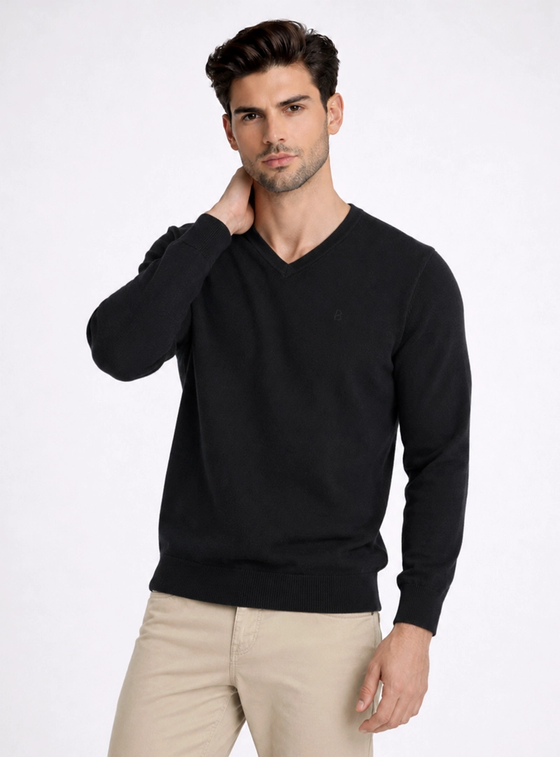 SWEATER CUELLO V REGULAR FIT NEGRO PIERO BUTTI - 1