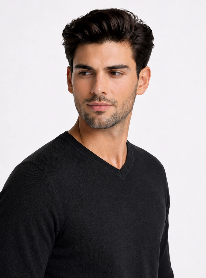 SWEATER CUELLO V REGULAR FIT NEGRO PIERO BUTTI - 3