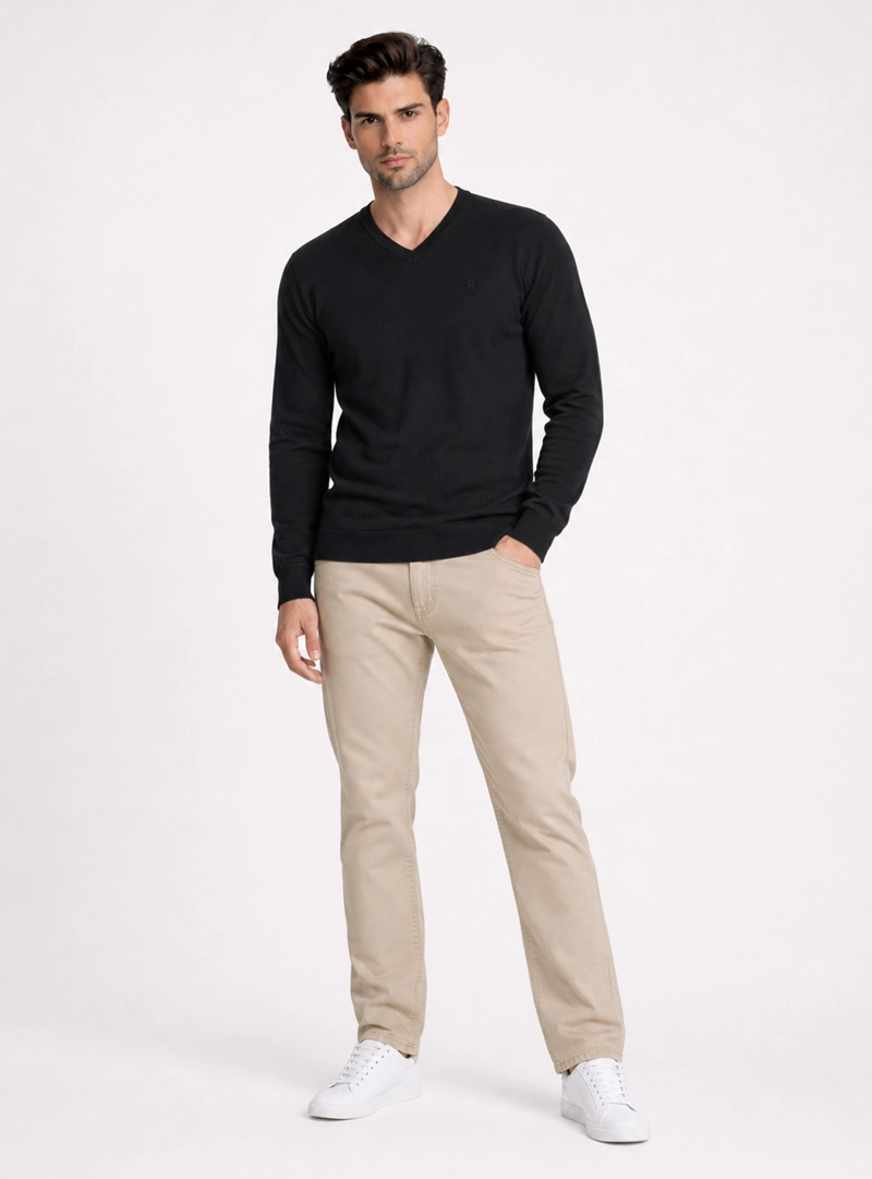 SWEATER CUELLO V REGULAR FIT NEGRO PIERO BUTTI - 4