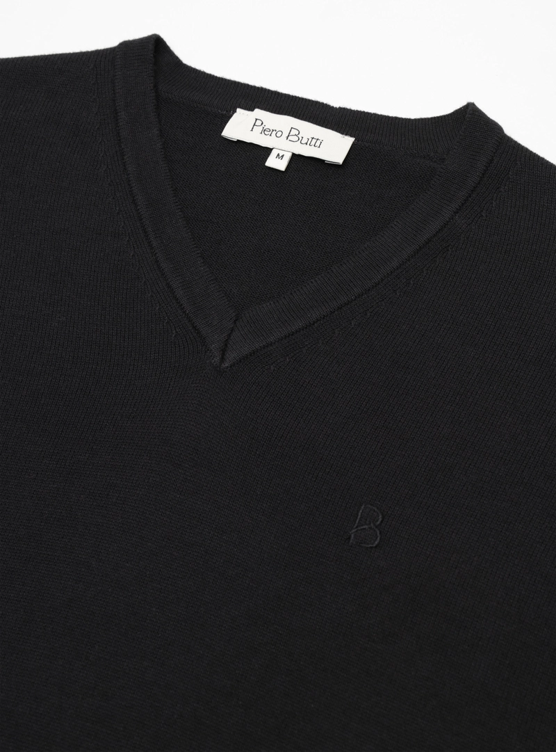 SWEATER CUELLO V REGULAR FIT NEGRO PIERO BUTTI - 5