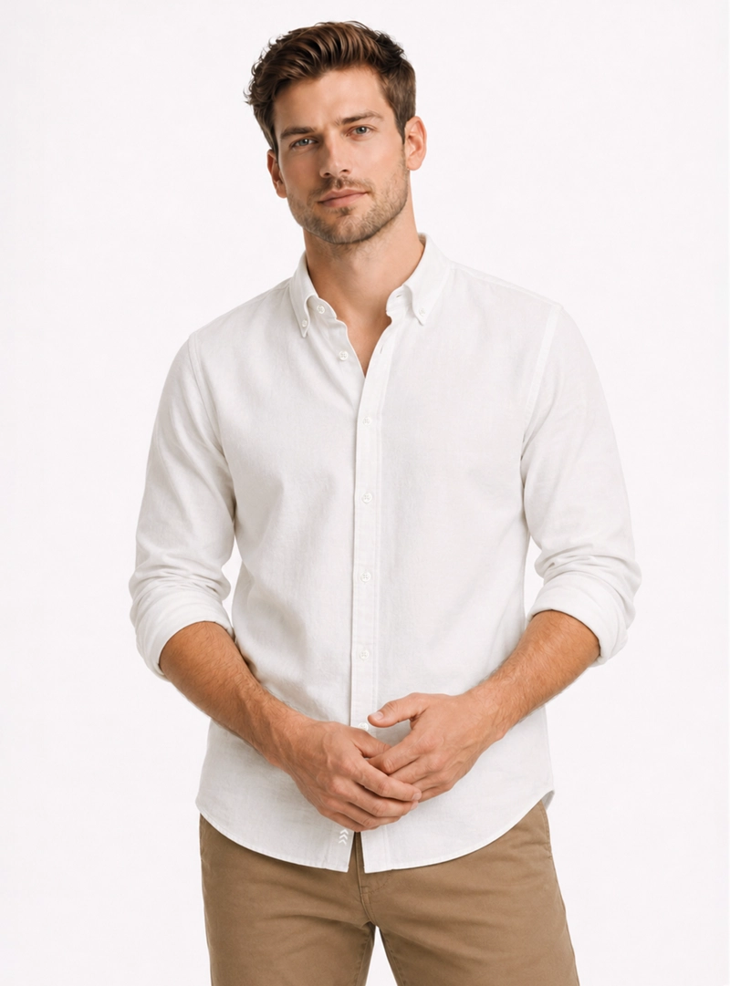 CAMISA OXFORD SPANDEX REGULAR FIT BEIGE ARROW - 1