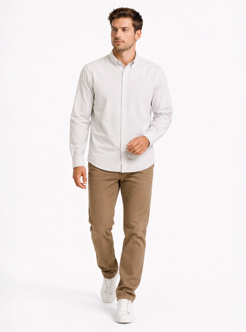 CAMISA OXFORD SPANDEX REGULAR FIT BEIGE ARROW - 4