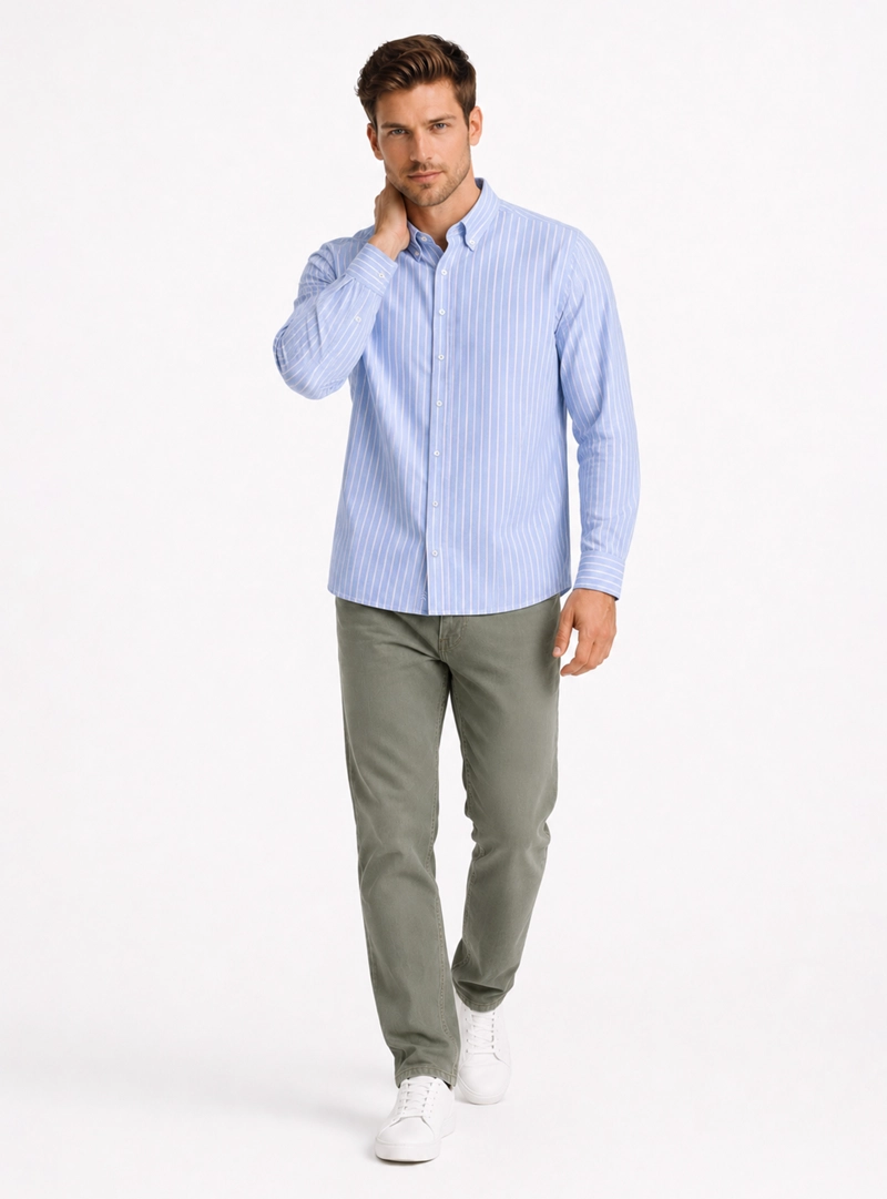 CAMISA OXFORD SPANDEX REGULAR FIT AZUL ARROW - 4
