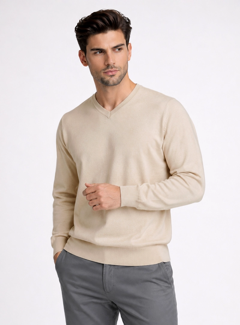 SWEATER CUELLO V REGULAR FIT BEIGE PIERO BUTTI - 1