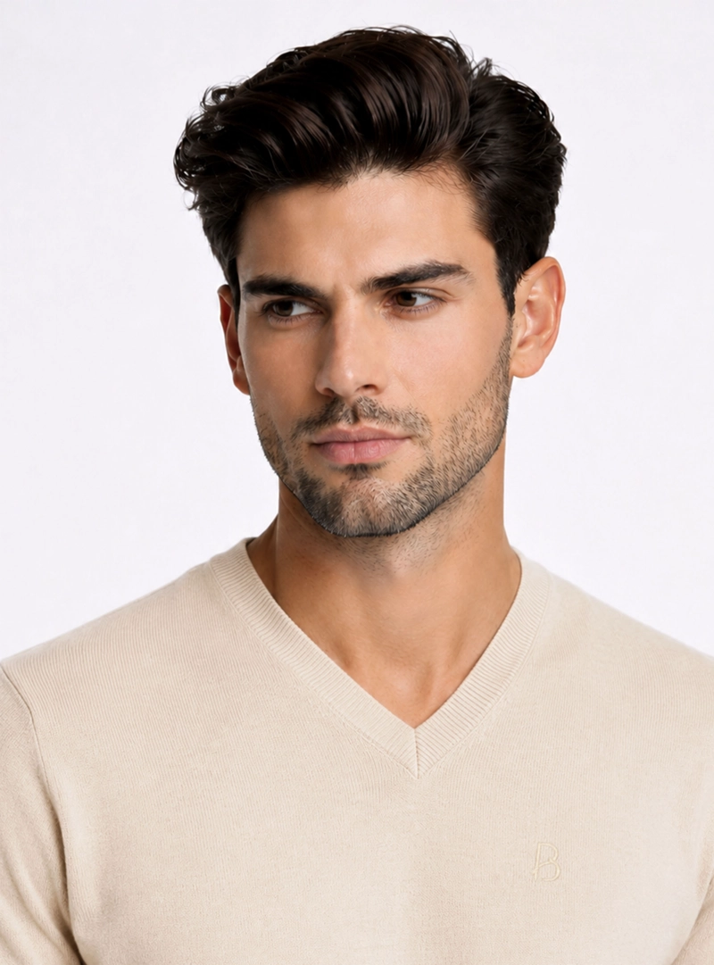 SWEATER CUELLO V REGULAR FIT BEIGE PIERO BUTTI - 3