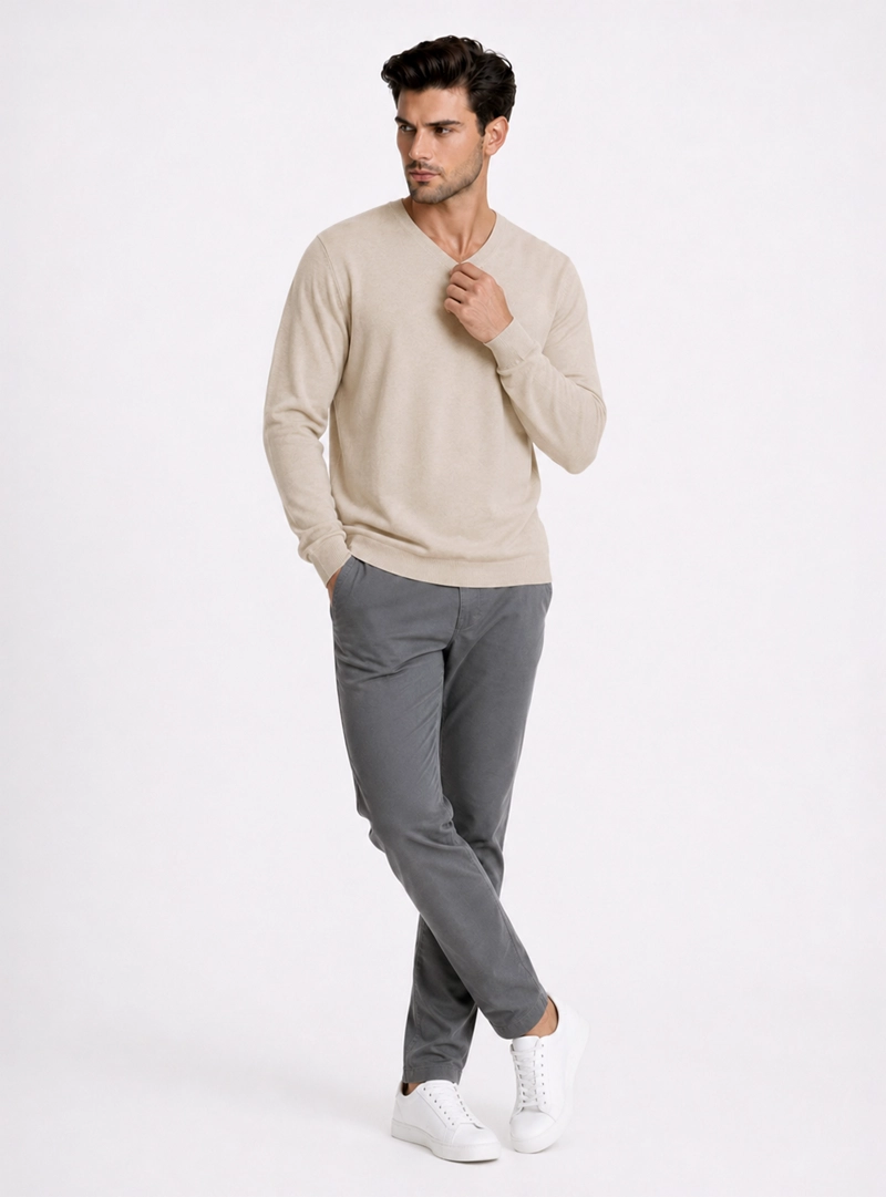 SWEATER CUELLO V REGULAR FIT BEIGE PIERO BUTTI - 4