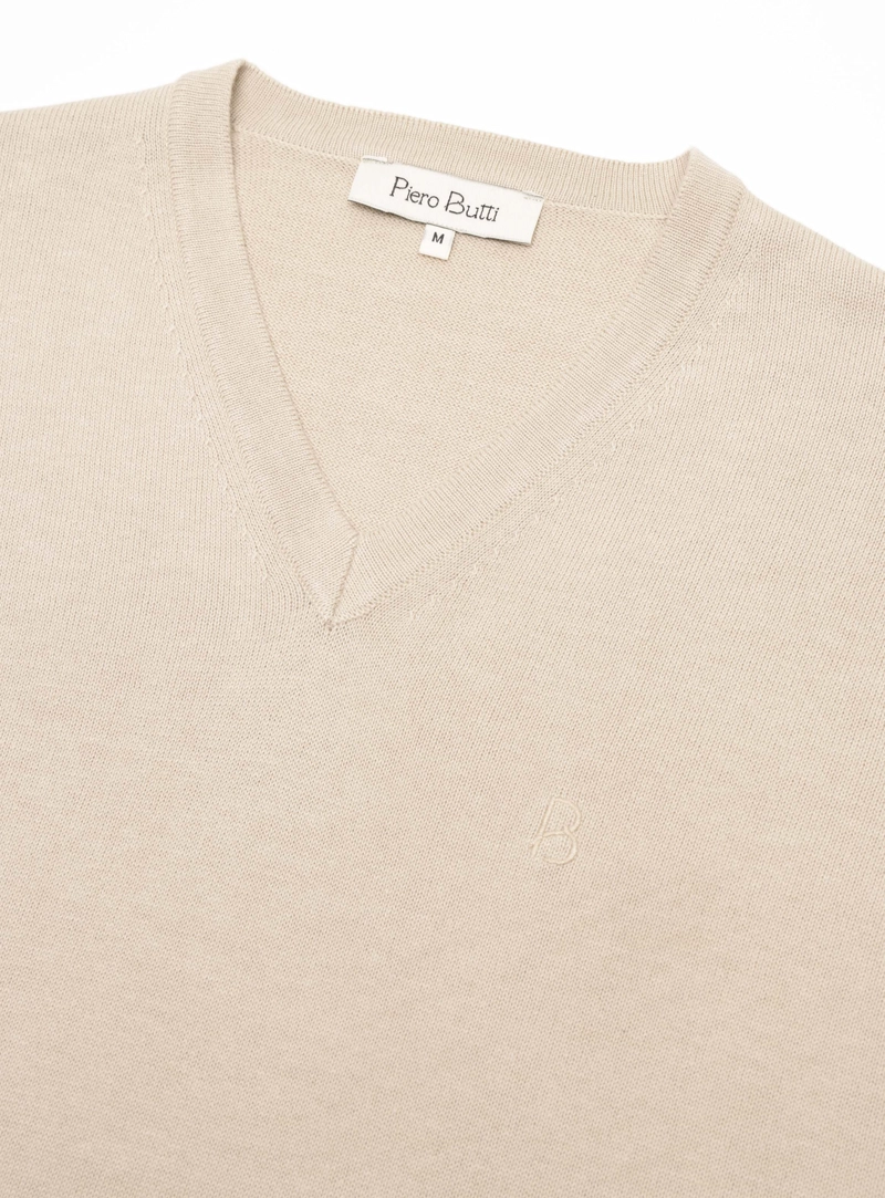 SWEATER CUELLO V REGULAR FIT BEIGE PIERO BUTTI - 5