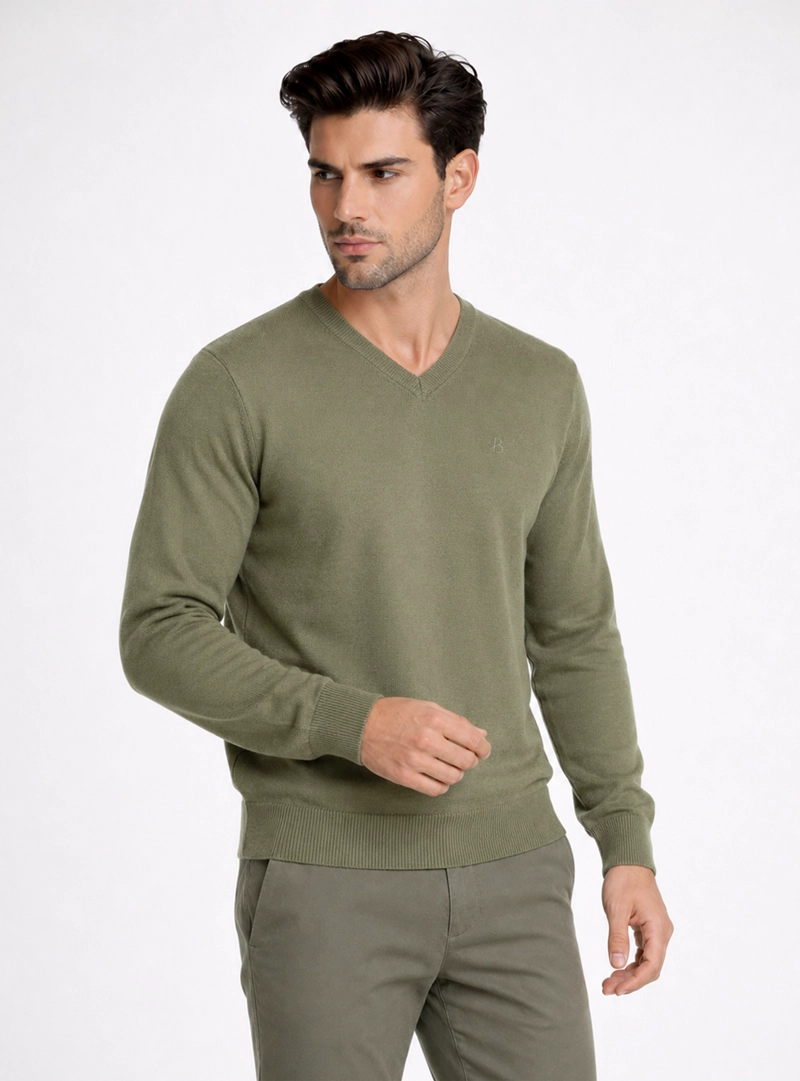 SWEATER CUELLO V REGULAR FIT OLIVA PIERO BUTTI - 1