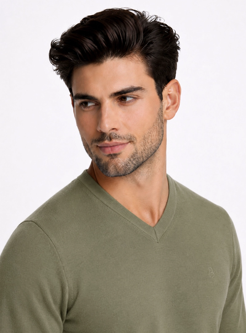 SWEATER CUELLO V REGULAR FIT OLIVA PIERO BUTTI - 3