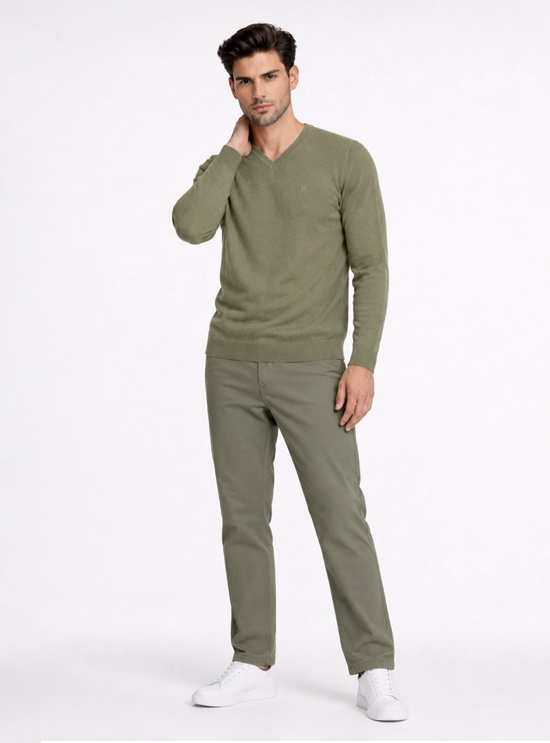 SWEATER CUELLO V REGULAR FIT OLIVA PIERO BUTTI - 4