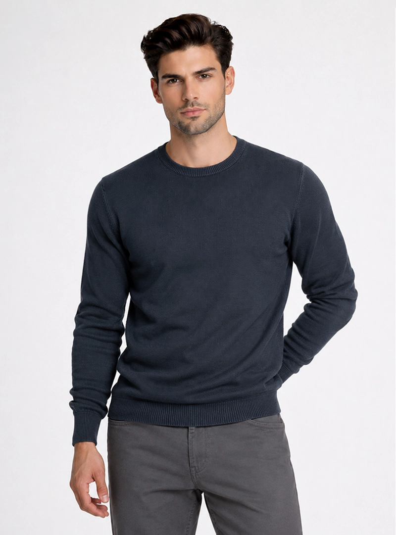 SWEATER STONE WASH REGULAR FIT AZUL MARINO PIERO BUTTI - 1