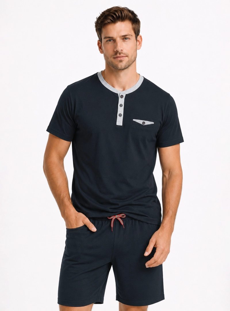 PIJAMA CORTO CUELLO HENLEY REGULAR FIT AZUL ARROW - 1