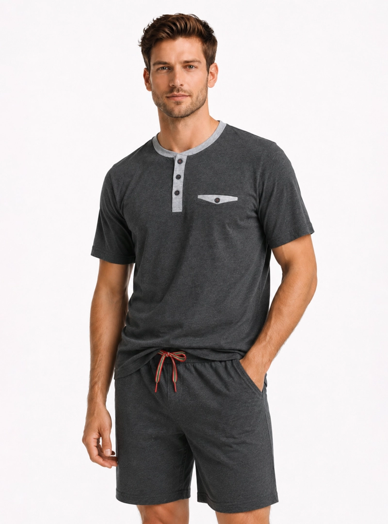 PIJAMA CORTO CUELLO HENLEY REGULAR FIT CARBON ARROW - 1