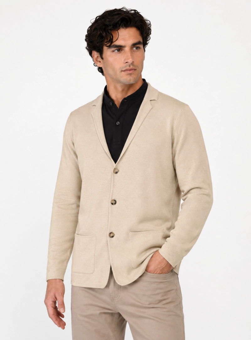 CARDIGAN LISO REGULAR FIT BEIGE ARROW - 1