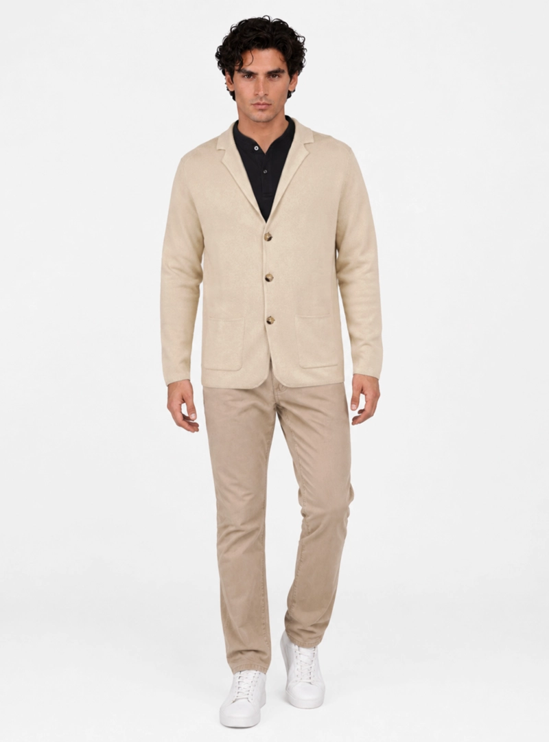 CARDIGAN LISO REGULAR FIT BEIGE ARROW - 4