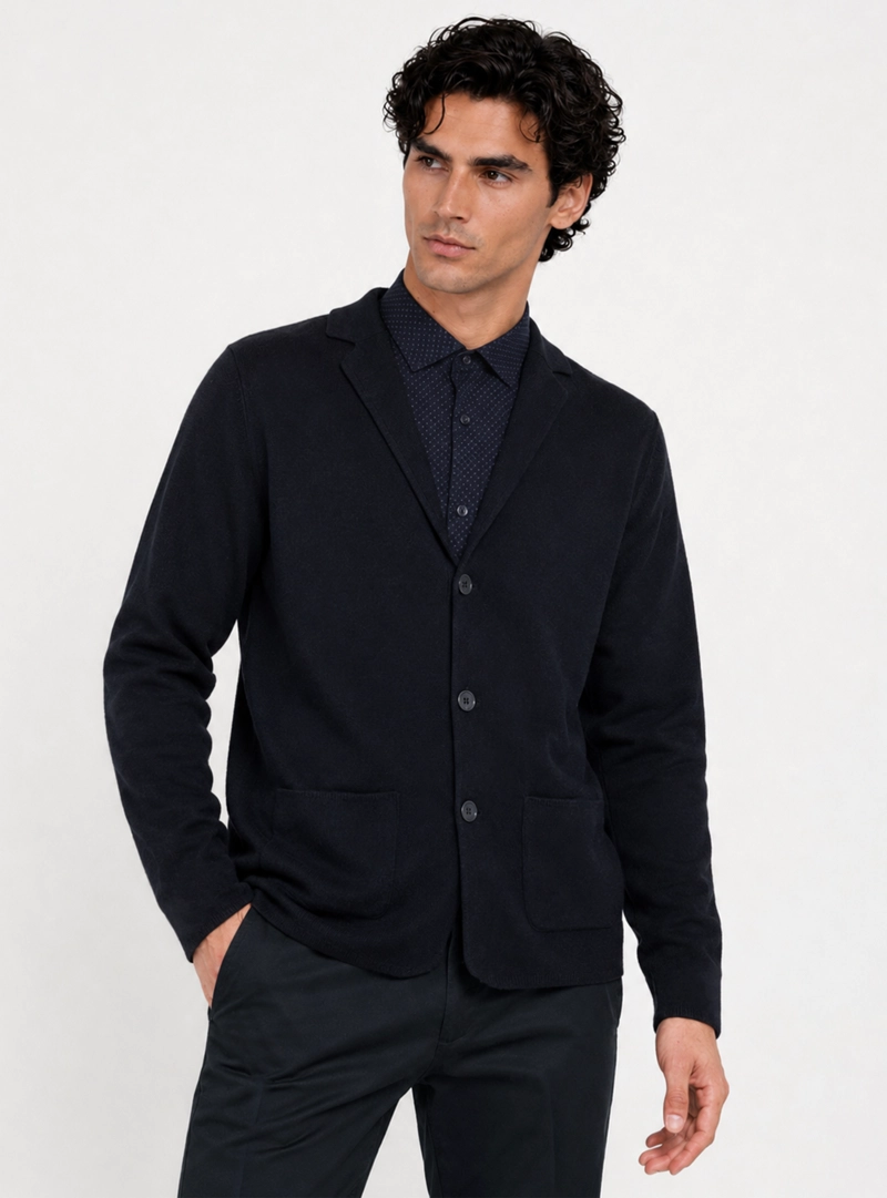 CARDIGAN LISO REGULAR FIT AZUL MARINO ARROW - 1