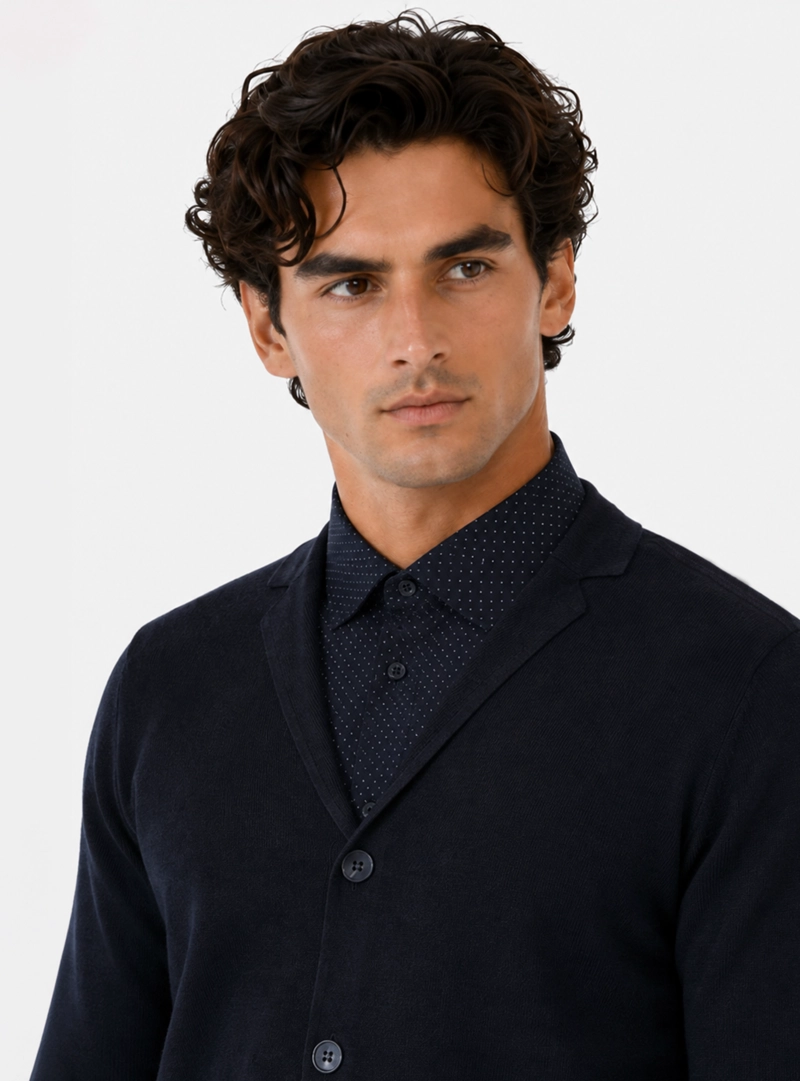 CARDIGAN LISO REGULAR FIT AZUL MARINO ARROW - 3