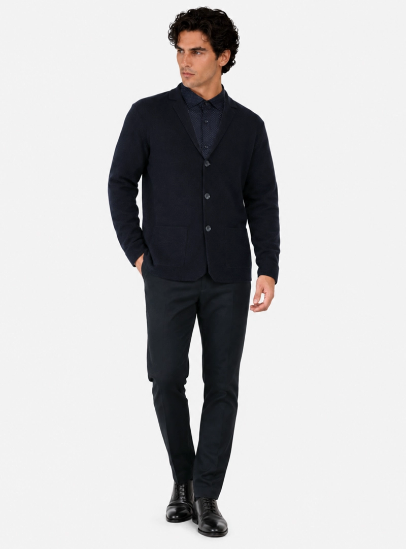 CARDIGAN LISO REGULAR FIT AZUL MARINO ARROW - 4