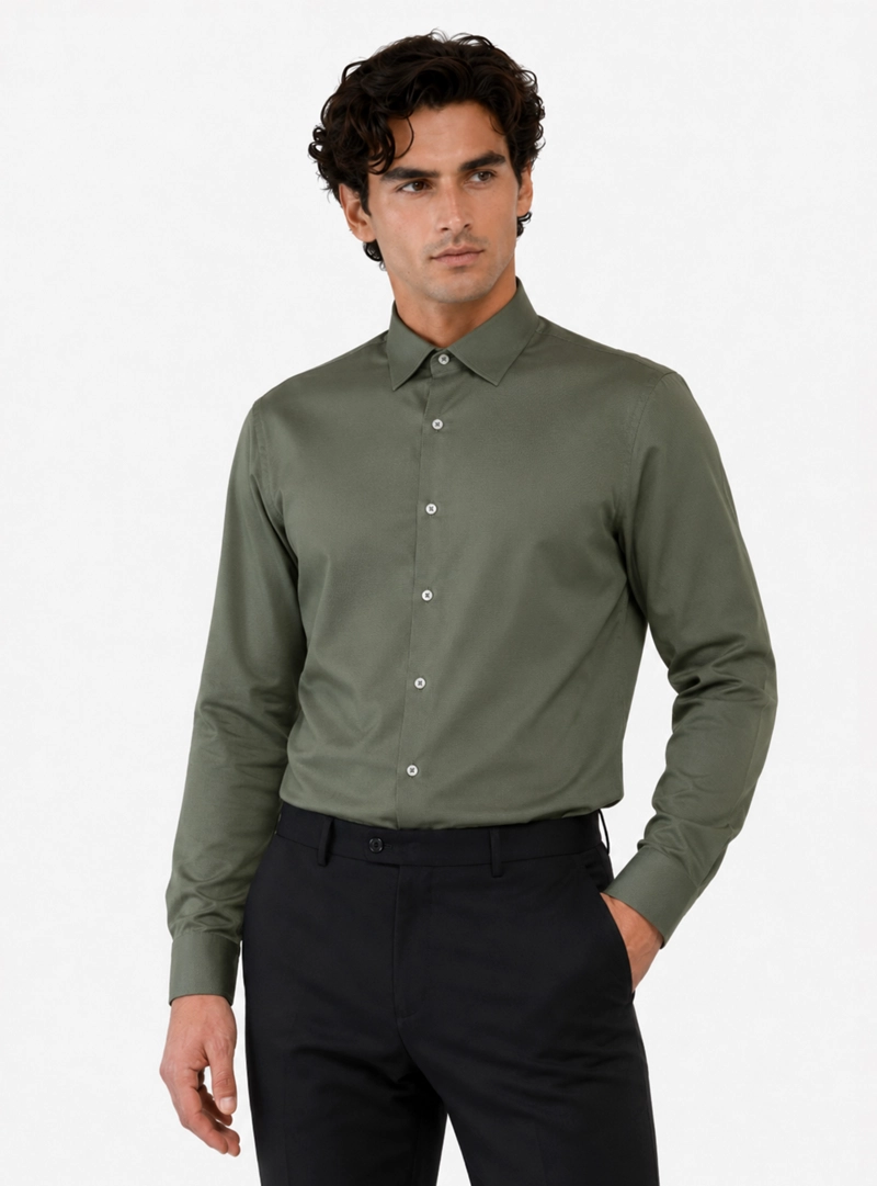 CAMISA FORMAL SPANDEX SLIM FIT OLIVA ARROW - 1