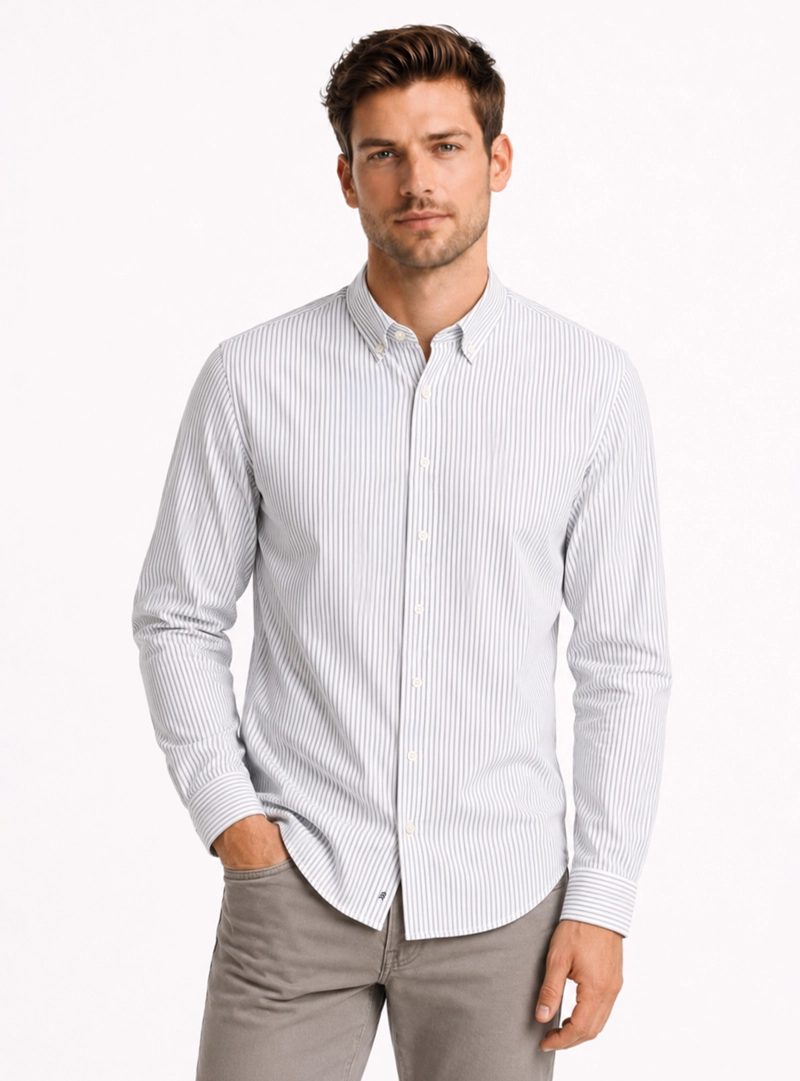 CAMISA A RAYAS REGULAR FIT BLANCO ARROW - 1