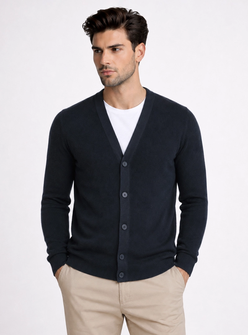 CARDIGAN TEXTURADO REGULAR FIT AZUL MARINO PIERO BUTTI - 1