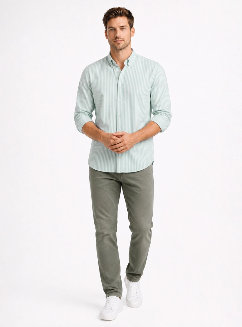 CAMISA OXFORD SPANDEX REGULAR FIT VERDE ARROW - 4