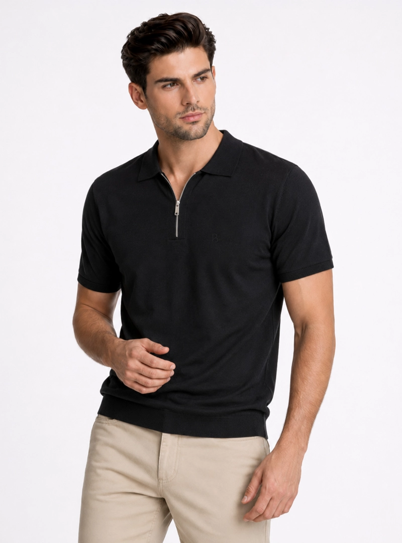 POLERA TEJIDA LISA REGULAR FIT NEGRO PIERO BUTTI - 1