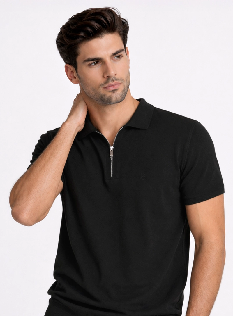 POLERA TEJIDA LISA REGULAR FIT NEGRO PIERO BUTTI - 3