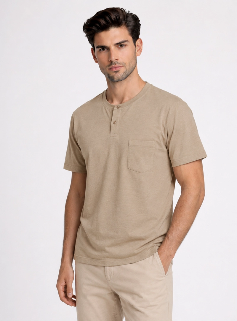 POLERA LISA STONE WASH REGULAR FIT CAFE  PIERO BUTTI - 1
