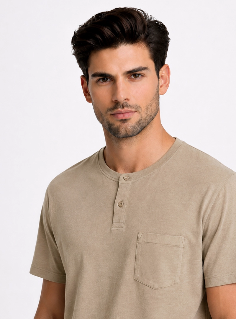 POLERA LISA STONE WASH REGULAR FIT CAFE  PIERO BUTTI - 3