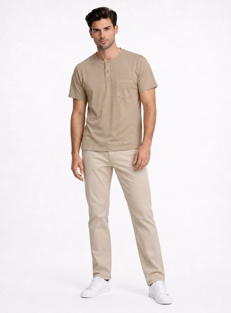 POLERA LISA STONE WASH REGULAR FIT CAFE  PIERO BUTTI - 4