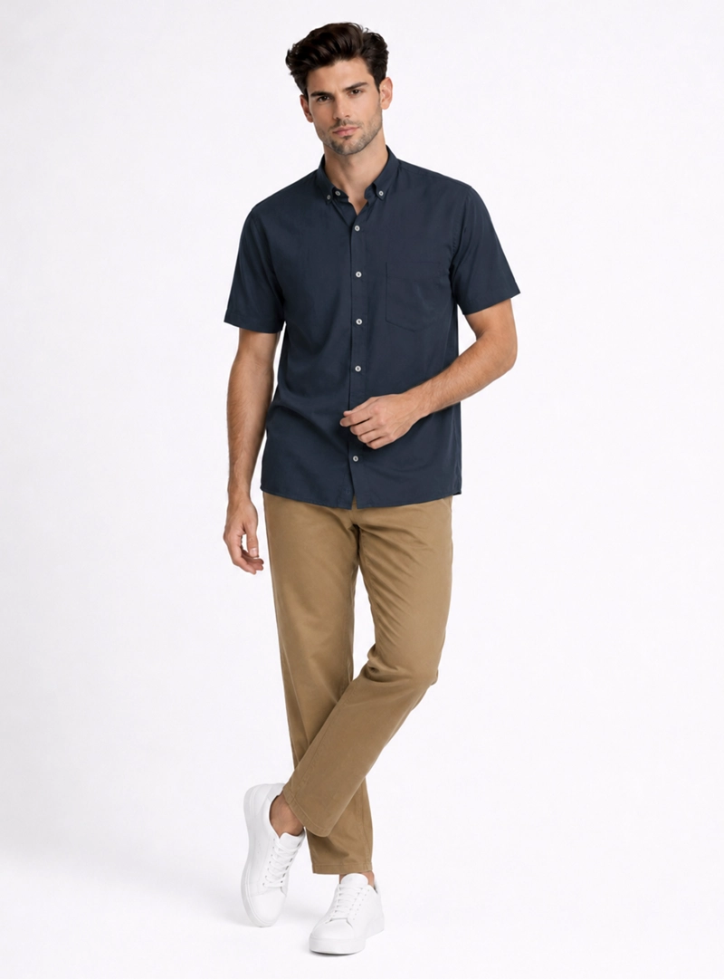 CAMISA LISA REGULAR FIT AZUL MARINO PIERO BUTTI - 4