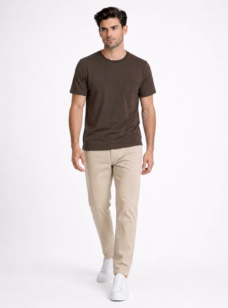 POLERA CUELLO REDONDO REGULAR FIT CAFE  PIERO BUTTI - 4