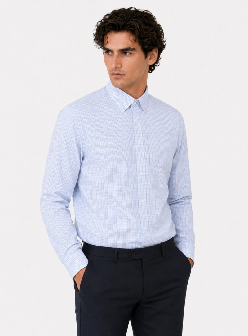 CAMISA FORMAL CUADROS TAILORED FIT CELESTE ARROW - 1