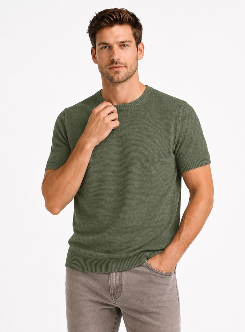 POLERA TEJIDA LINO-ALGODON REGULAR FIT VERDE ARROW - 1