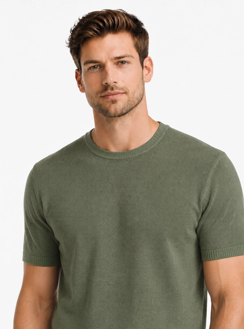 POLERA TEJIDA LINO-ALGODON REGULAR FIT VERDE ARROW - 3