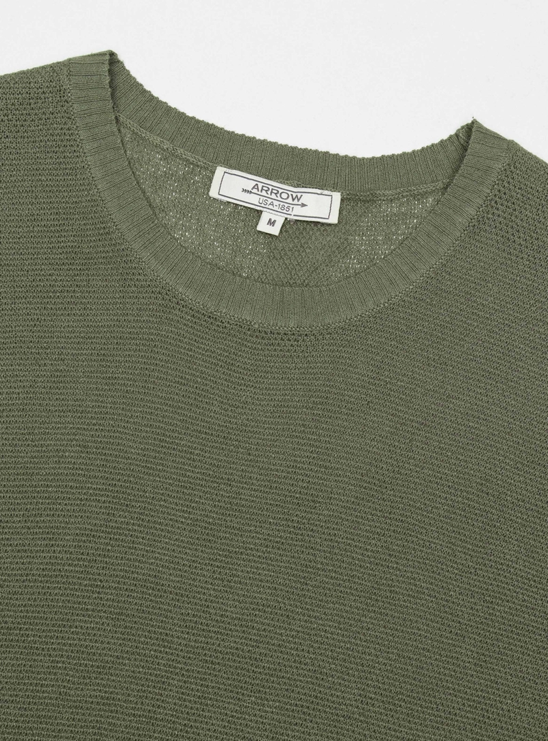 POLERA TEJIDA LINO-ALGODON REGULAR FIT VERDE ARROW - 4