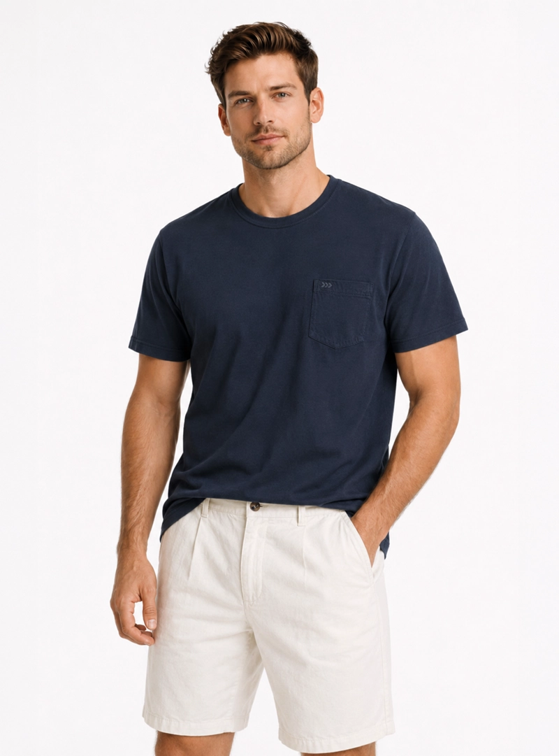 POLERA ALGODON LISA REGULAR FIT AZUL MARINO ARROW - 1