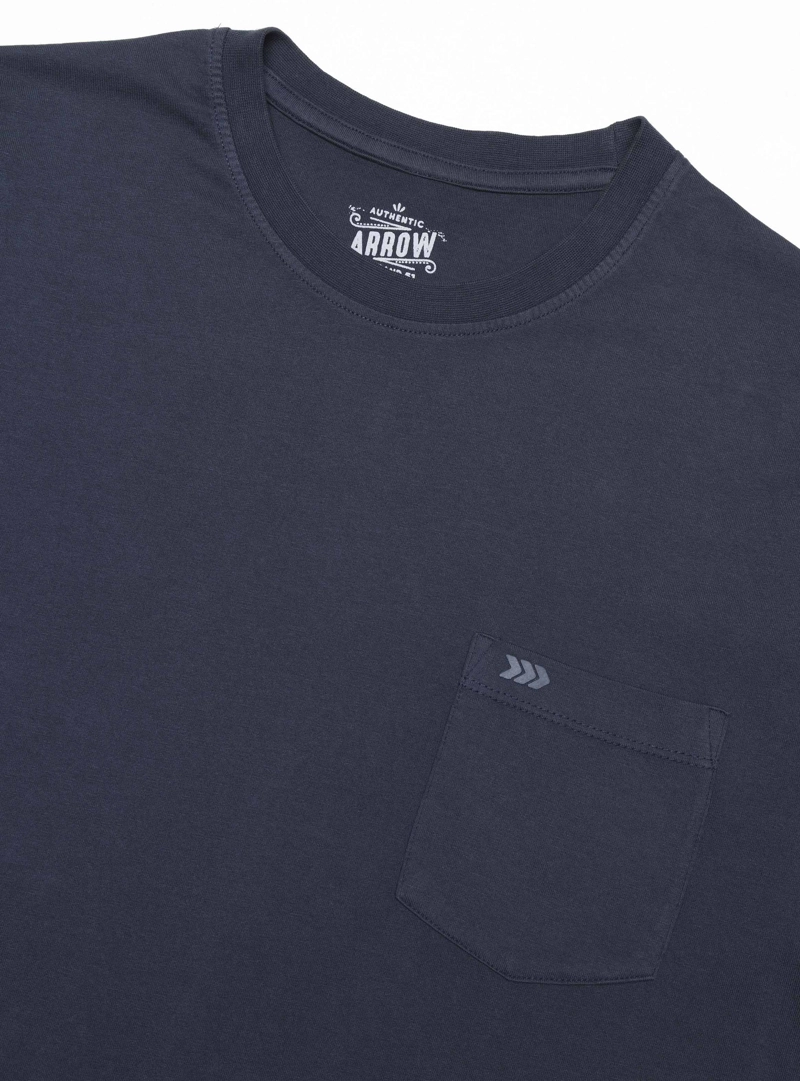 POLERA ALGODON LISA REGULAR FIT AZUL MARINO ARROW - 5