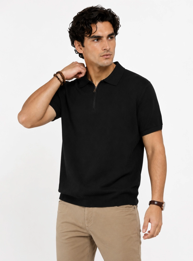 POLERA TEJIDA HALF ZIPPER REGULAR FIT NEGRO ARROW - 1