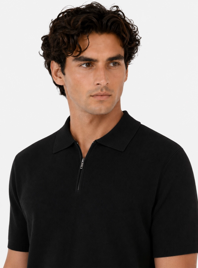 POLERA TEJIDA HALF ZIPPER REGULAR FIT NEGRO ARROW - 3