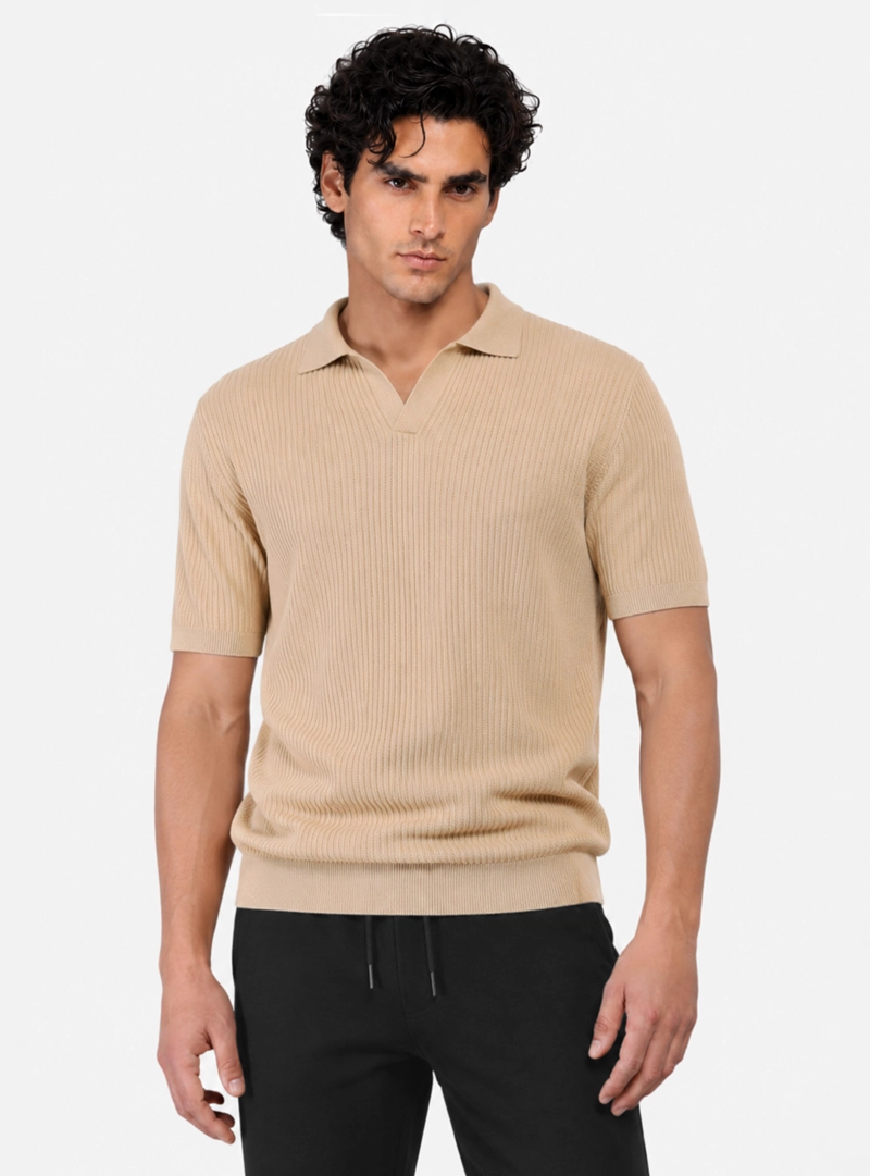 POLERA TEJIDA REGULAR FIT BEIGE ARROW - 1