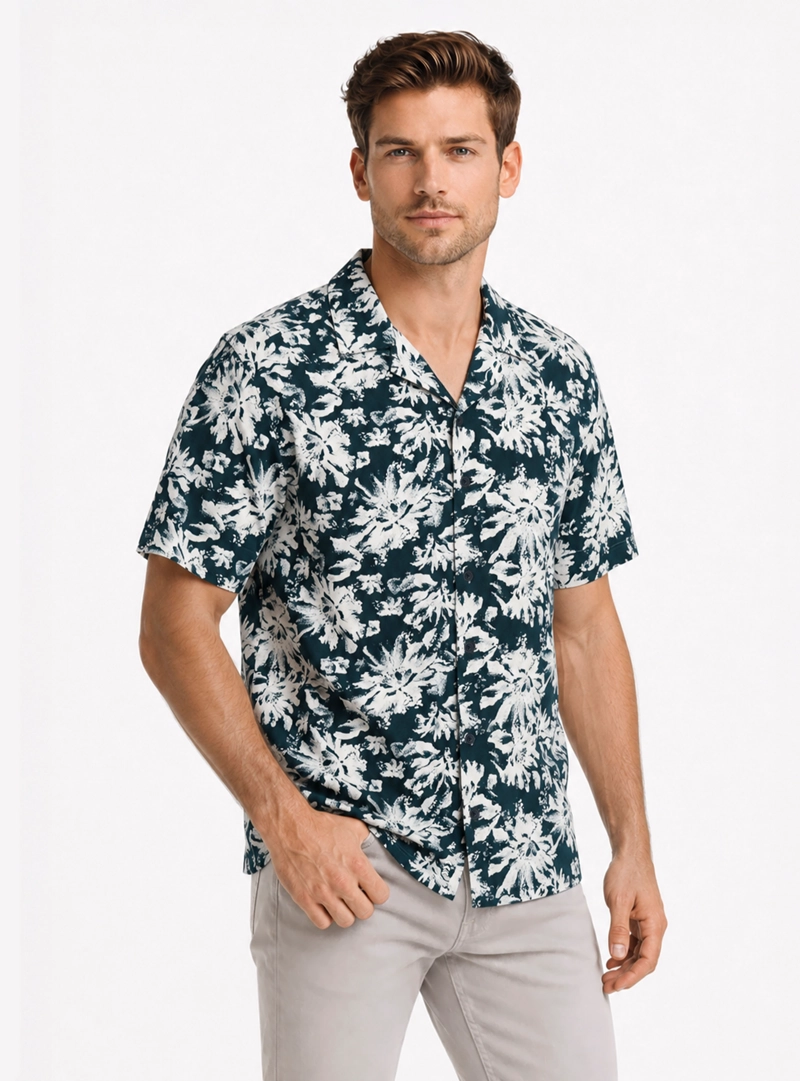 CAMISA ALGODON PRINT REGULAR FIT AZUL MARINO ARROW - 1