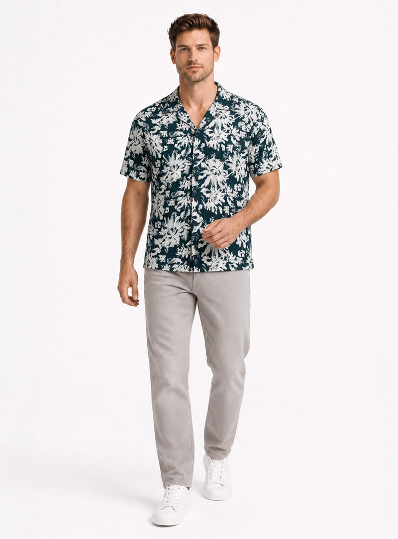 CAMISA ALGODON PRINT REGULAR FIT AZUL MARINO ARROW - 4