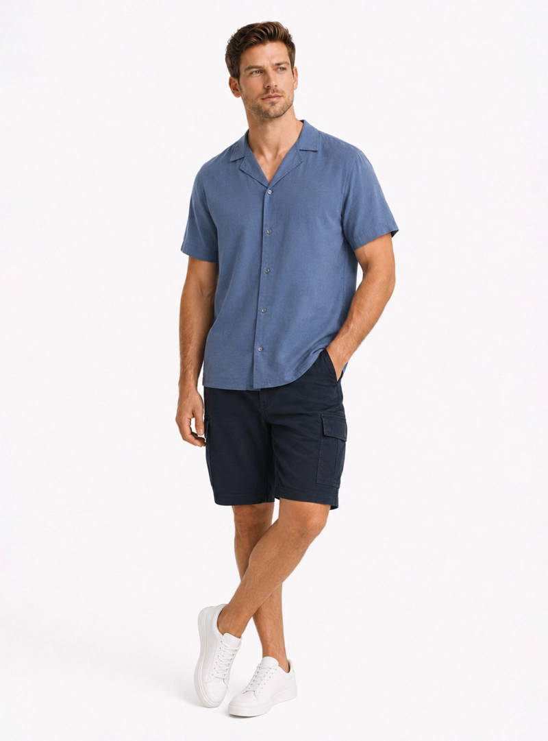 CAMISA LYOCELL LINO REGULAR FIT AZUL ARROW - 4